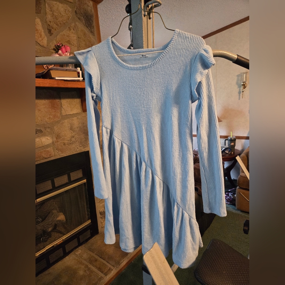 Light Blue Ribbed Long Sleeve Dress